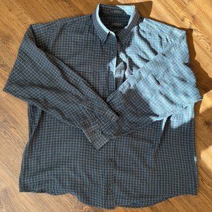 Van Heusen Blue and Grey Plaid Button Down Shirt